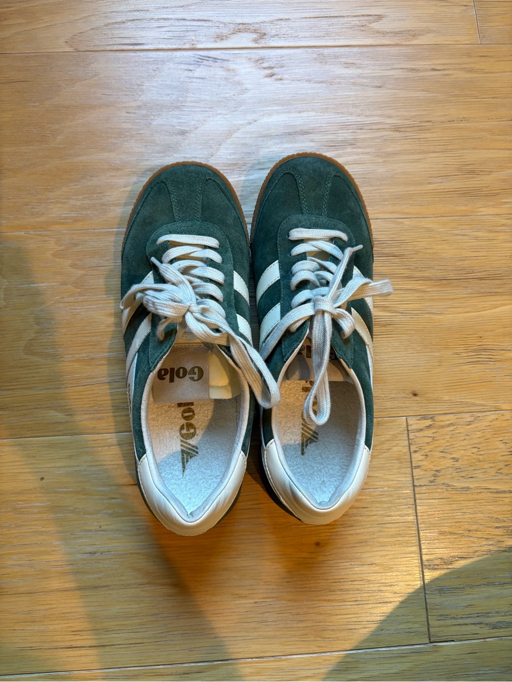 Gola Women's Green Suede Sneakers with White Stripes and Gum Sole - Picture 8 of 8